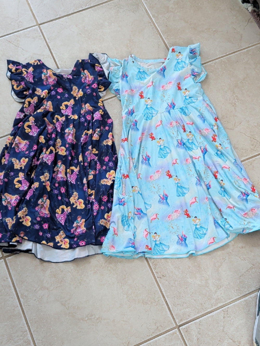 Girls' Princess Size 10 Cinderella & Rapunzel Character Dress Light Blue, Navy